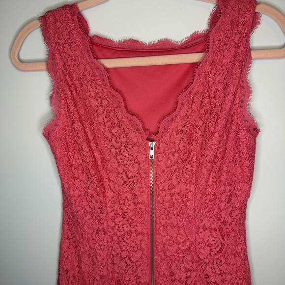 Adrianna Papell Coral Lace Cocktail Dress Wedding Guest Formal Sheath Size 2 - Picture 7 of 14